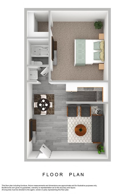 Floor plan for 1 bed, 1 bath, 580 sqft